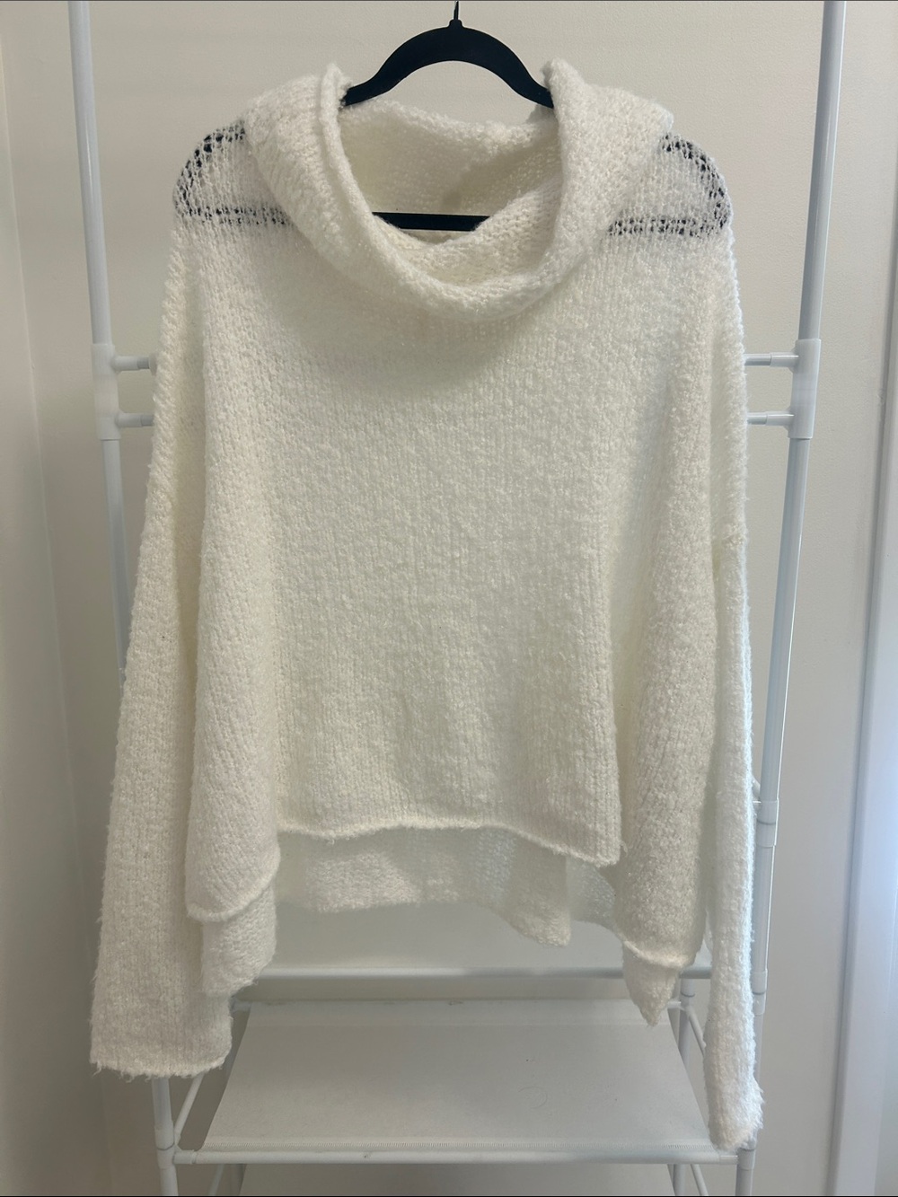Free People Ivory Bouclé Cowl Neck Sweater